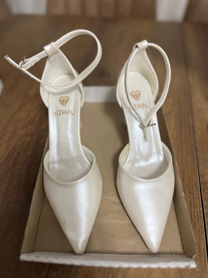 İnce Topuklu Beyaz Abiye Ayakkabı nişan söz nikah - Görsel 4