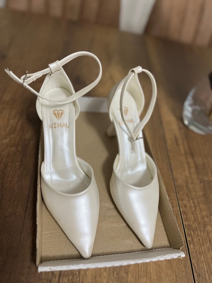 İnce Topuklu Beyaz Abiye Ayakkabı nişan söz nikah - Görsel 5