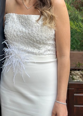 Beyaz söz nişan nikah isteme Abiye elbise - Görsel 6