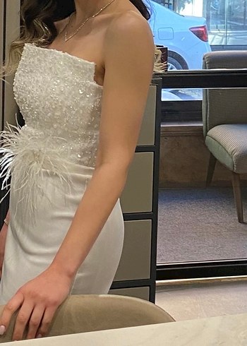 Beyaz söz nişan nikah isteme Abiye elbise - Görsel 5