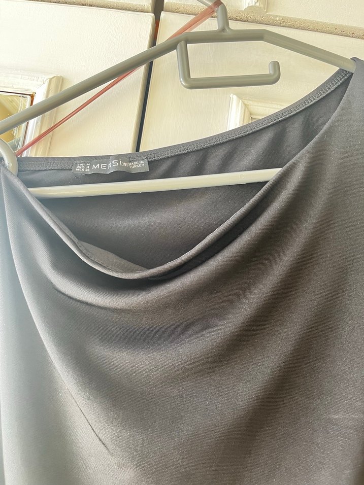 Sıfır Drapeli  tek omuz  Siyah Mini Elbise etiketli - Görsel 5