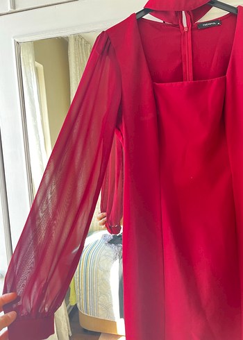 Bordo Yakalı Mini Abiye Elbise - Görsel 3