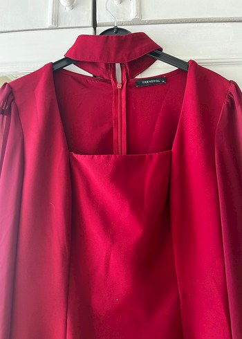 Bordo Yakalı Mini Abiye Elbise - Görsel 2