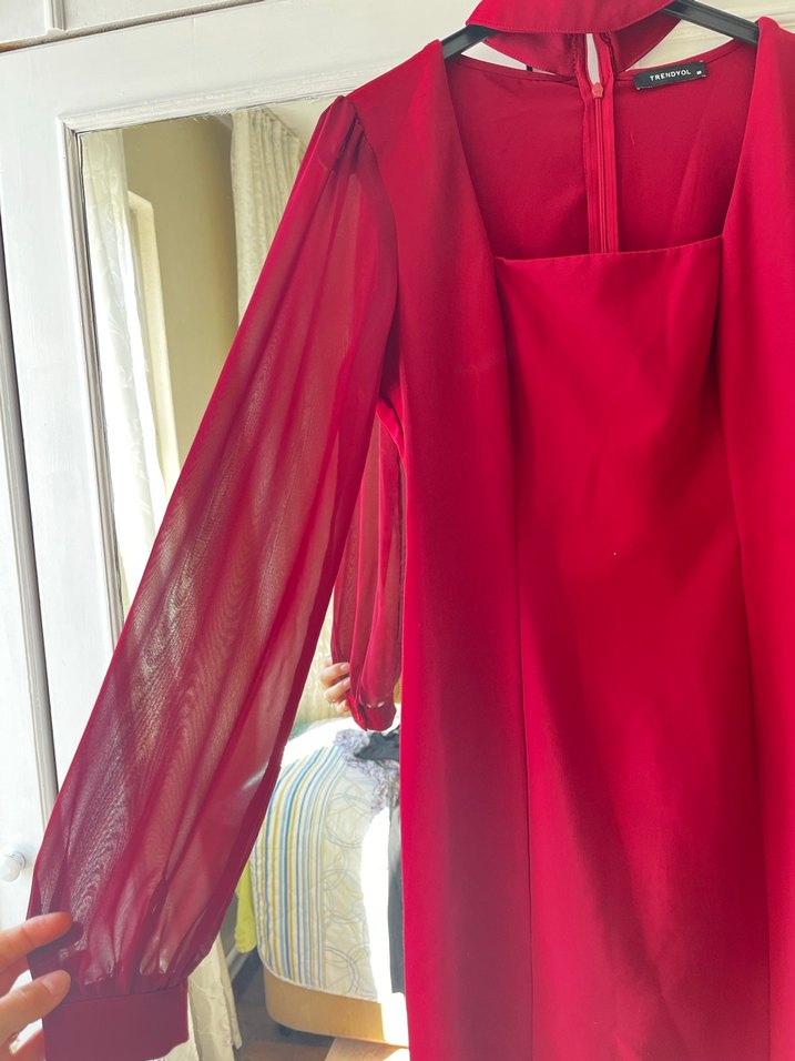 Bordo Yakalı Mini Abiye Elbise - Görsel 3