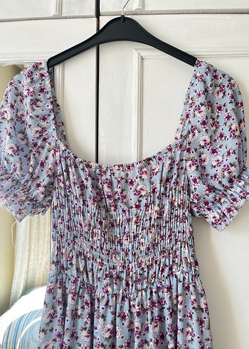 Lila çiçekli likralı Bohem Tarz Uzun Rahat Elbise - Görsel 3