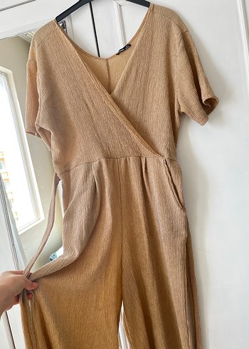 Bej Keten likralı kruvaze Uzun Tulum - Görsel 2