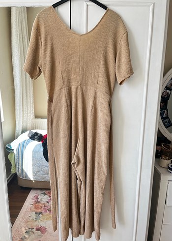 Bej Keten likralı kruvaze Uzun Tulum - Görsel 3