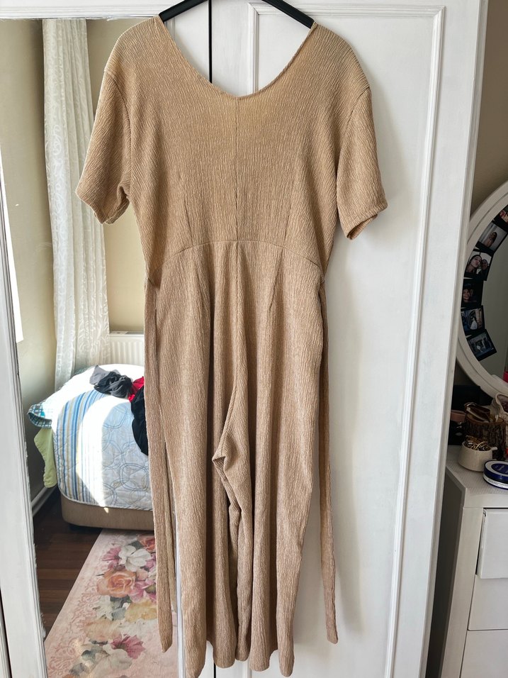 Bej Keten likralı kruvaze Uzun Tulum - Görsel 3