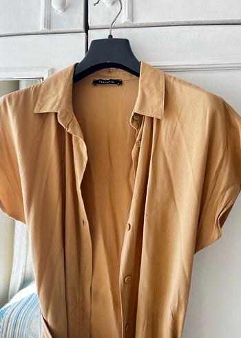 Sıfır Bej Kemerli Mini Kadın Elbise - Görsel 2