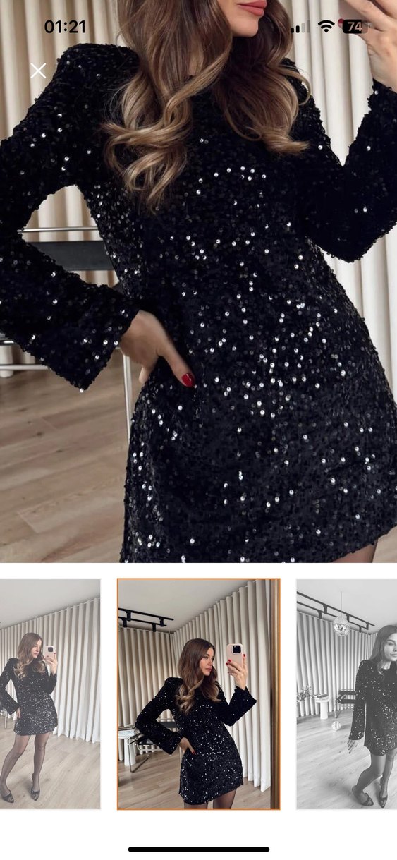 Siyah Parlak Mini  pullu payetli Abiye Elbise - Görsel 4