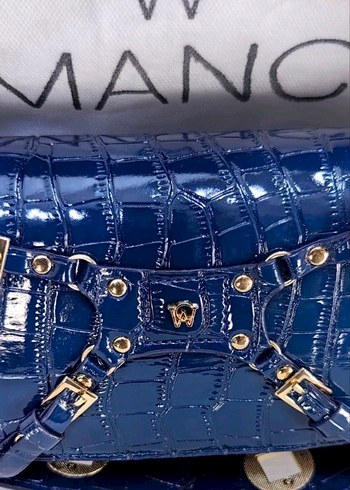 MAC Klasik Koyu Mavi Yılan Derisi Desenli Deri Çanta