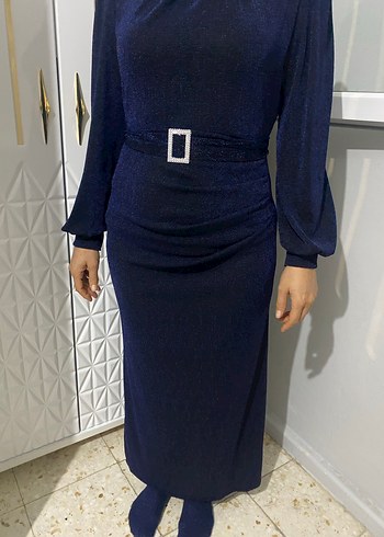 Parlak Lacivert Uzun Abiye Elbise - Görsel 2