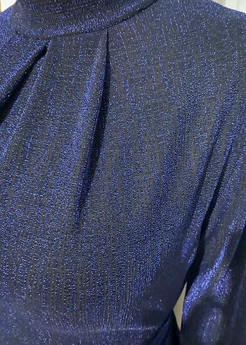 Parlak Lacivert Uzun Abiye Elbise - Görsel 3