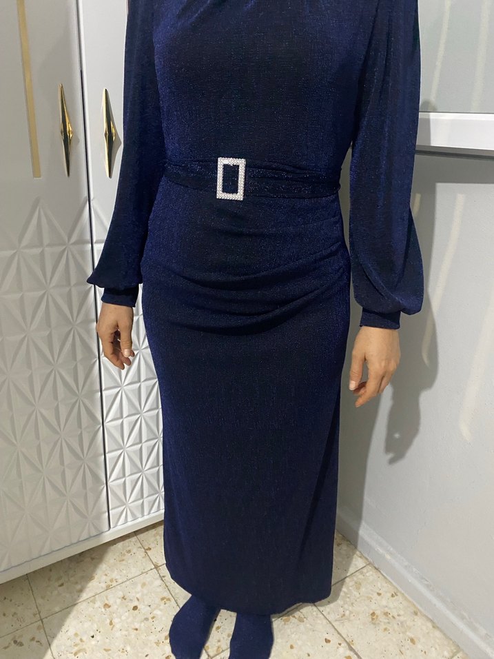 Parlak Lacivert Uzun Abiye Elbise - Görsel 2