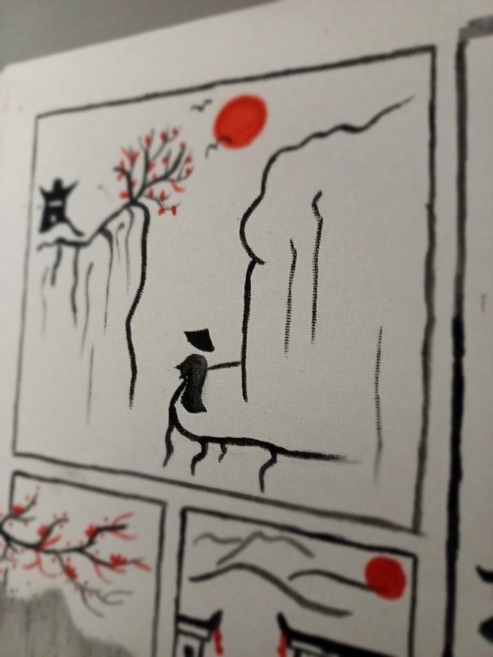 Kırmızı Detaylı Minimalist Çin Tarzı Tablo - Görsel 4