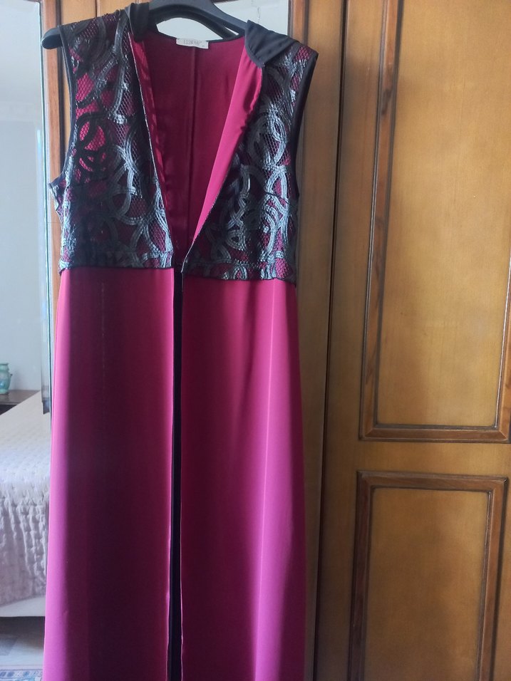 Uzun, Bordo Nakışlı Kadın Yelek - Görsel 5