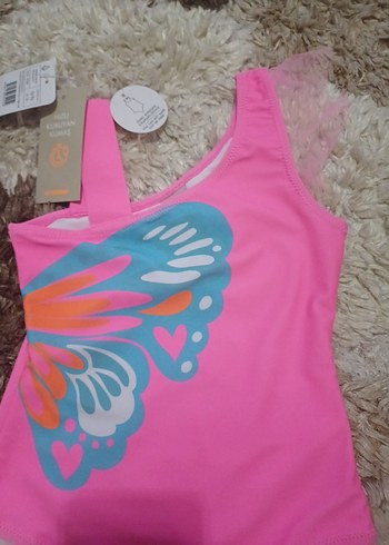 LC Waikiki Kelebek Desenli Pembe Kız Çocuk Mayo