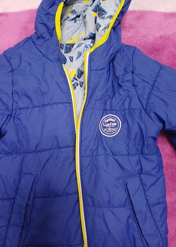 Kapüşonlu Erkek Çocuk Mavi Mont - Görsel 3