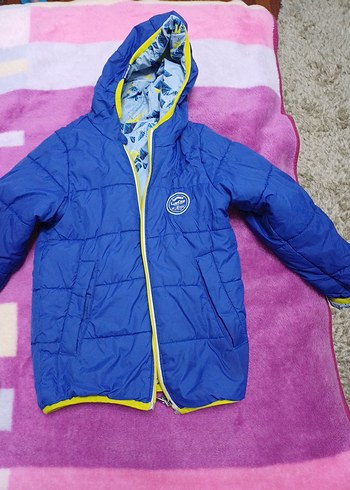 Kapüşonlu Erkek Çocuk Mavi Mont - Görsel 7