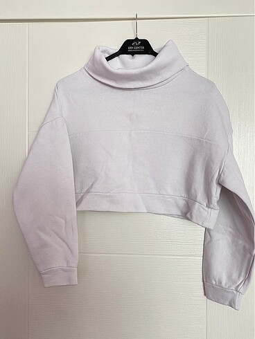 Trendyolmilla Beyaz Fermuarlı Dik Yaka Crop Örme Sweatshirt