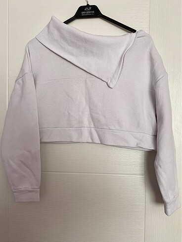s Beden beyaz Renk Trendyolmilla Beyaz Fermuarlı Dik Yaka Crop Örme Sweatshirt