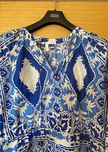 H&M Drapeli Mavi Bohem Uzun Elbise