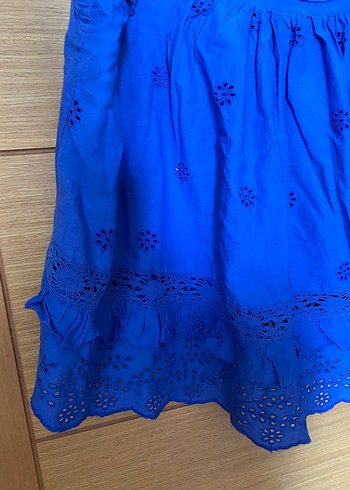xxl Beden Mavi Nakışlı Fırfırlı Bohem Bluz