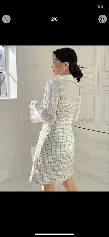m Beden ten rengi Renk tweed jile elbıse