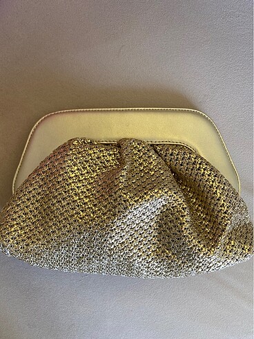 Beden altın Renk ithal gold clutch