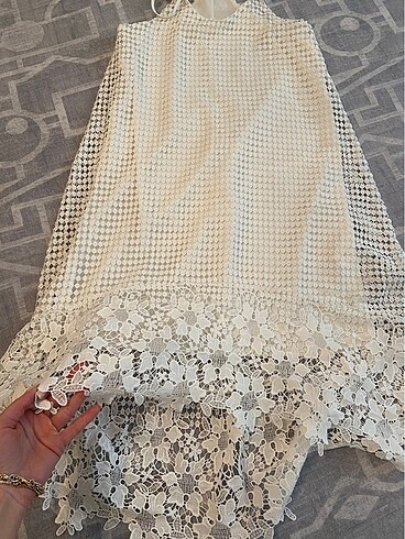 36 Beden beyaz Renk Koton dantel elbise