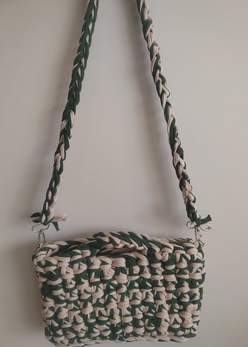 Yeşil - Krem Örgü Çanta - Görsel 3