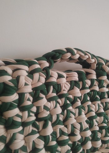 Yeşil - Krem Örgü Çanta - Görsel 2