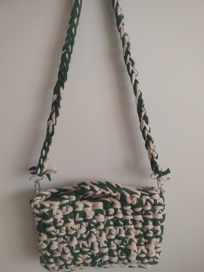 Yeşil - Krem Örgü Çanta - Görsel 3