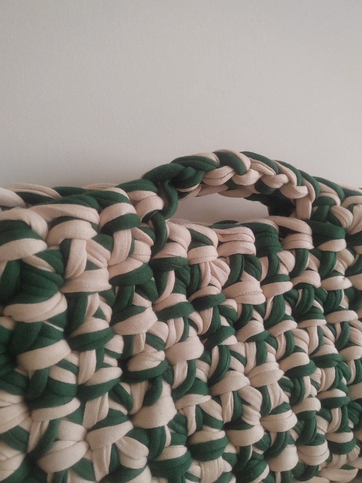 Yeşil - Krem Örgü Çanta - Görsel 2