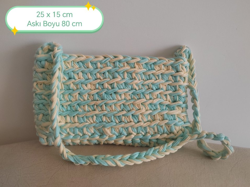 Bohem Örgü Turkuaz Kadın Çanta - Görsel 2