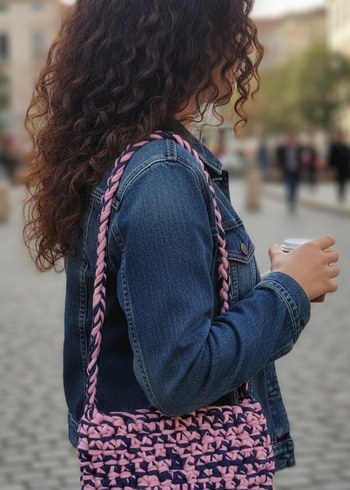 Pembe Örgü Kadın Çanta - Görsel 2