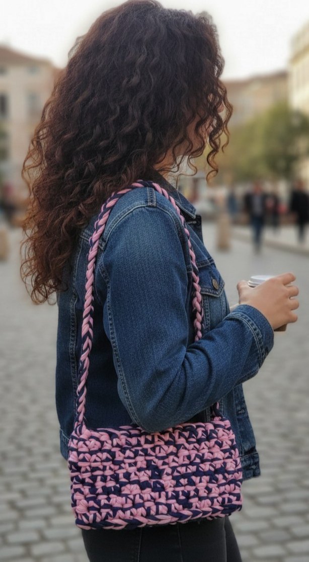 Pembe Örgü Kadın Çanta - Görsel 2