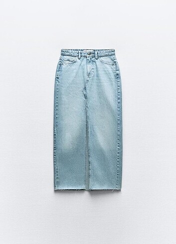 s Beden ZARA YIRTMAÇLI DENIM MİDİ ETEK