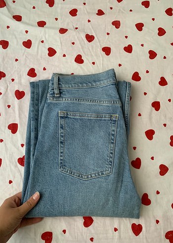 Diğer Mavi Düğmeli Bol Kesim Midi Kot Pantolon