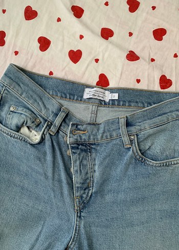 36 Beden mavi Renk Mavi Düğmeli Bol Kesim Midi Kot Pantolon