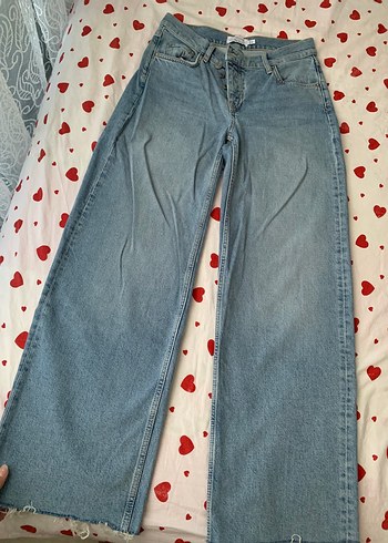 Mavi Düğmeli Bol Kesim Midi Kot Pantolon