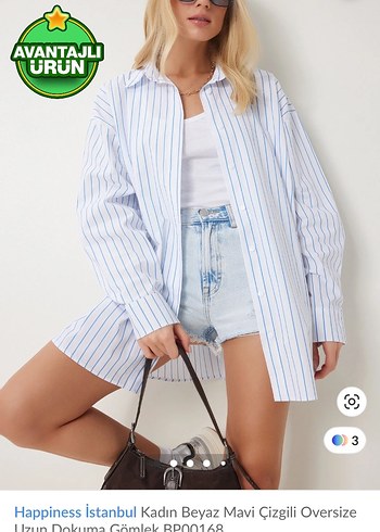 Happiness Happiness İstanbul Oversize Beyaz Mavi Çizgili Gömlek