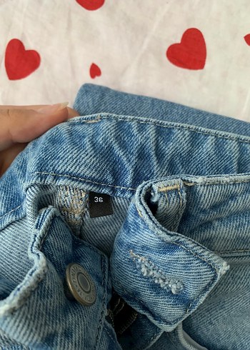 36 Beden mavi Renk Mavi Bağlama Desenli Bol Kesim Kadın Jean