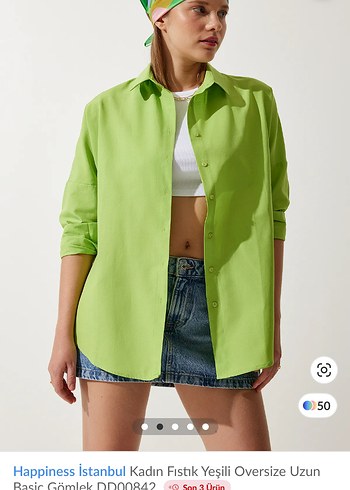 Happiness İstanbul Fıstık Yeşili Oversize Gömlek