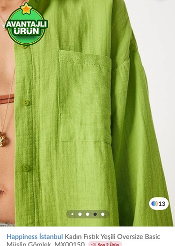 Happiness Happiness İstanbul Kadın Fıstık Yeşili Oversize Gömlek