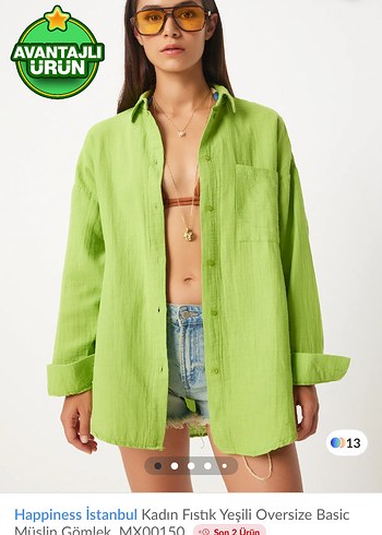 Happiness İstanbul Kadın Fıstık Yeşili Oversize Gömlek