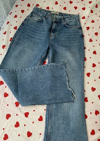 38 Beden Düğmeli Bağlamalı Geniş Kesim Midi Kot Pantolon