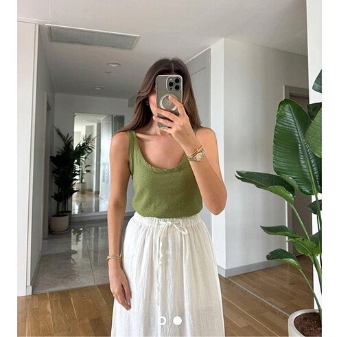 s Beden yeşil Renk Massimo U yaka keten karışımlı bluz