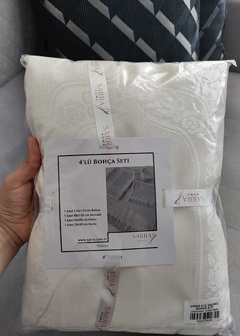 Beyaz Nakışlı 4'lü Etamin işlemelik Bohça Takımı - Görsel 2