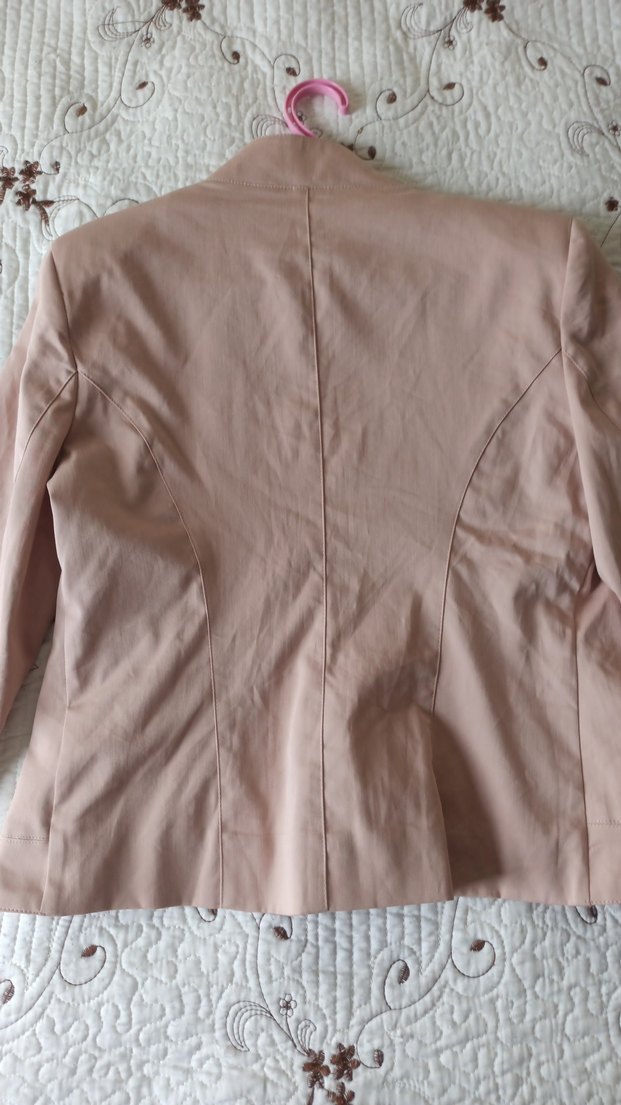 Bej Keten Mini Kadın crop ceket - Görsel 3